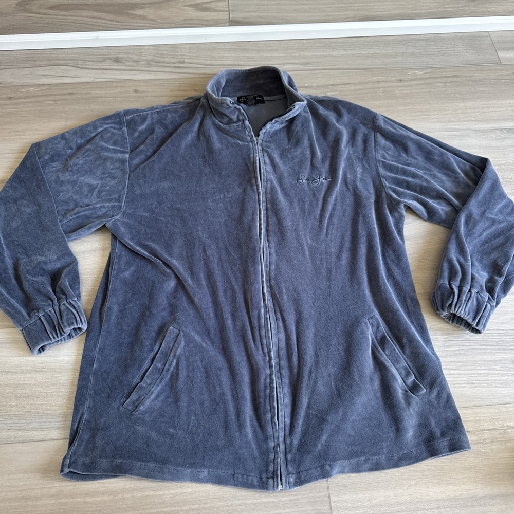 Vintage Y2K Sean John Velour‎ Track Jacket Mens Sz L Blue Baggy Hip Hop Zip Flaw